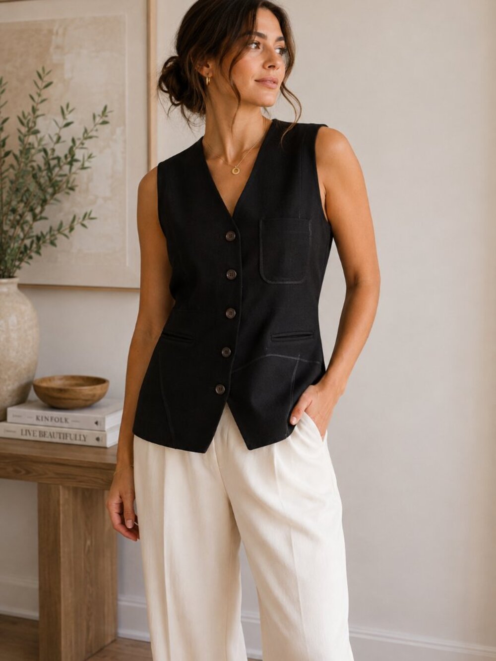 Harvé Bernard Vintage Black‎ Wool Blend Tailored Vest Size 10 ✨